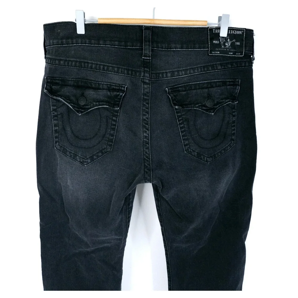 True Religion Ricky Relaxed Straight Jeans Mens 38 Black Flap Pocket 38X34